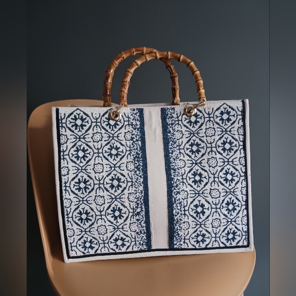 Beaded Canvas / Satin Bookbag - Picture 1 of 14